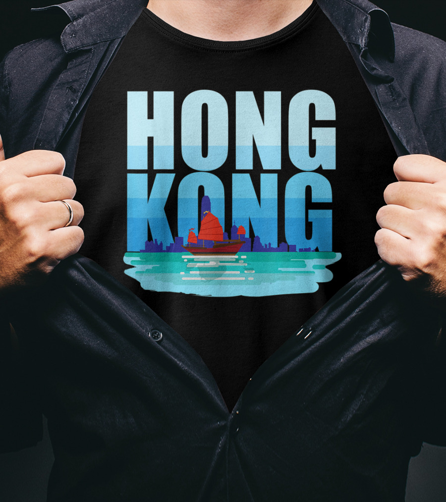 Hong Kong Skyline With Junk Boat HK Lover T-Shirt