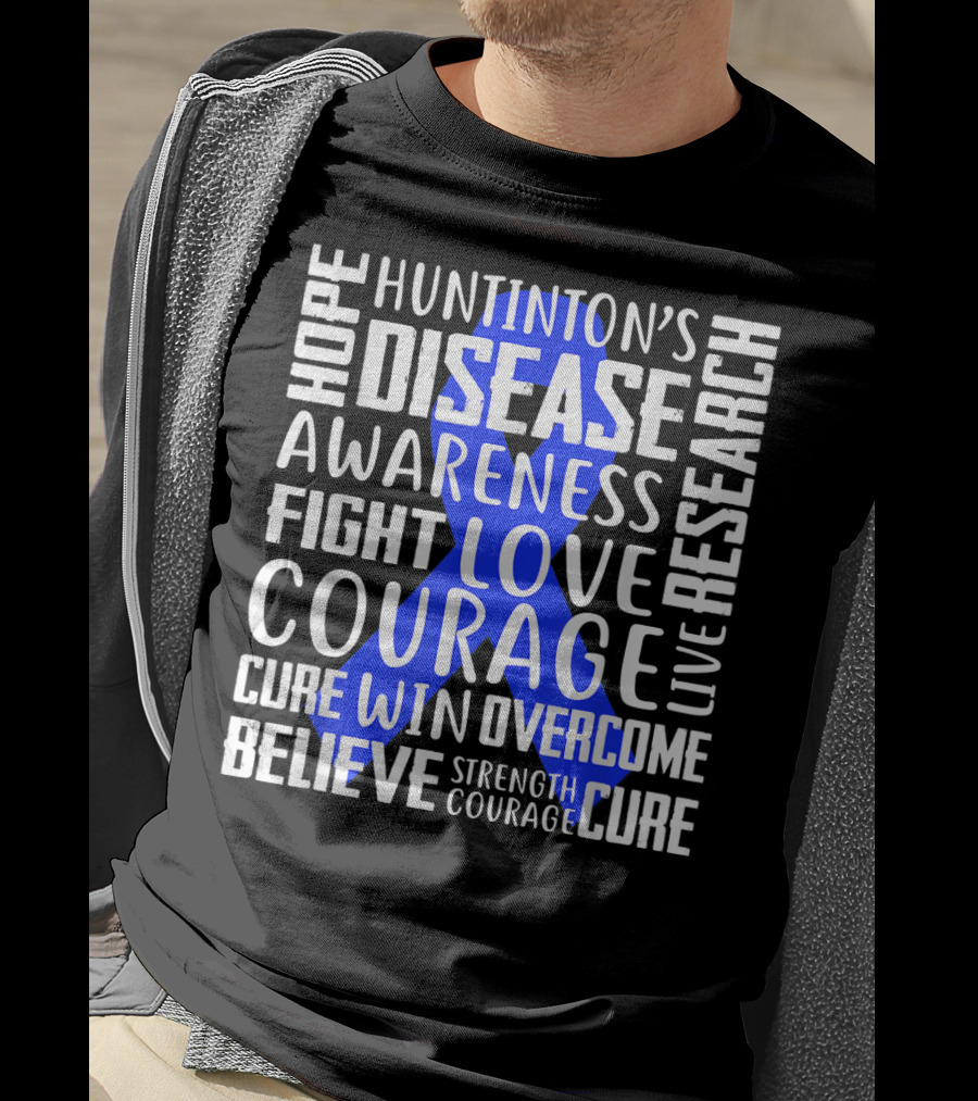 I Wear Blue For Husband Huntington's Disease Awareness Courage Hope Strength Fight Love Cure T-Shirt