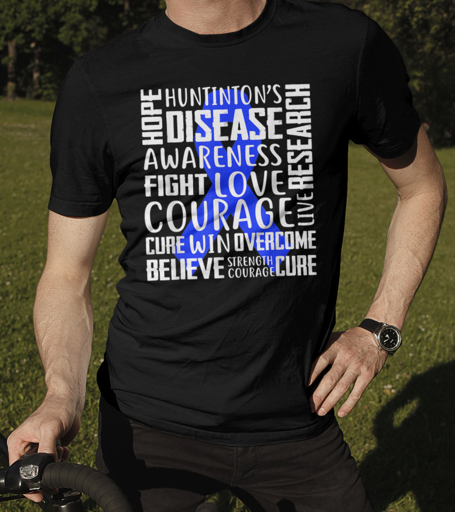 I Wear Blue For Husband Huntington's Disease Awareness Courage Hope Strength Fight Love Cure T-Shirt