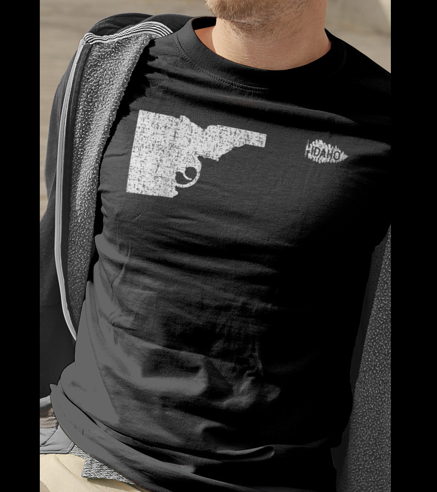 Idaho Gun Silhouette With Pine Tree Texture For Nature Lovers T-Shirt