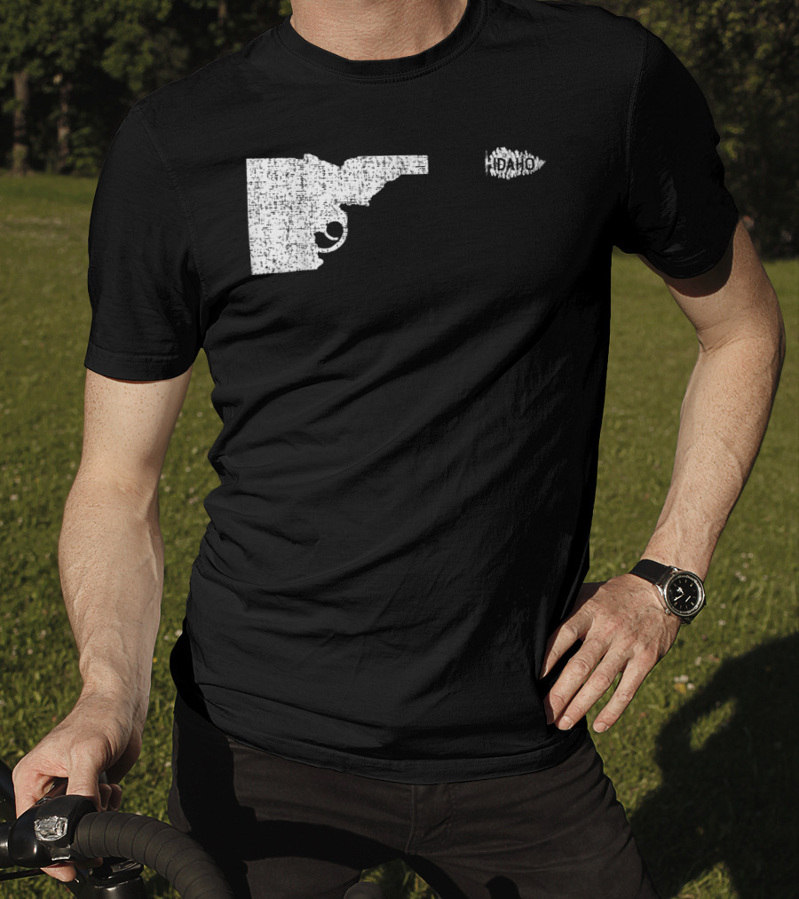 Idaho Gun Silhouette With Pine Tree Texture For Nature Lovers T-Shirt