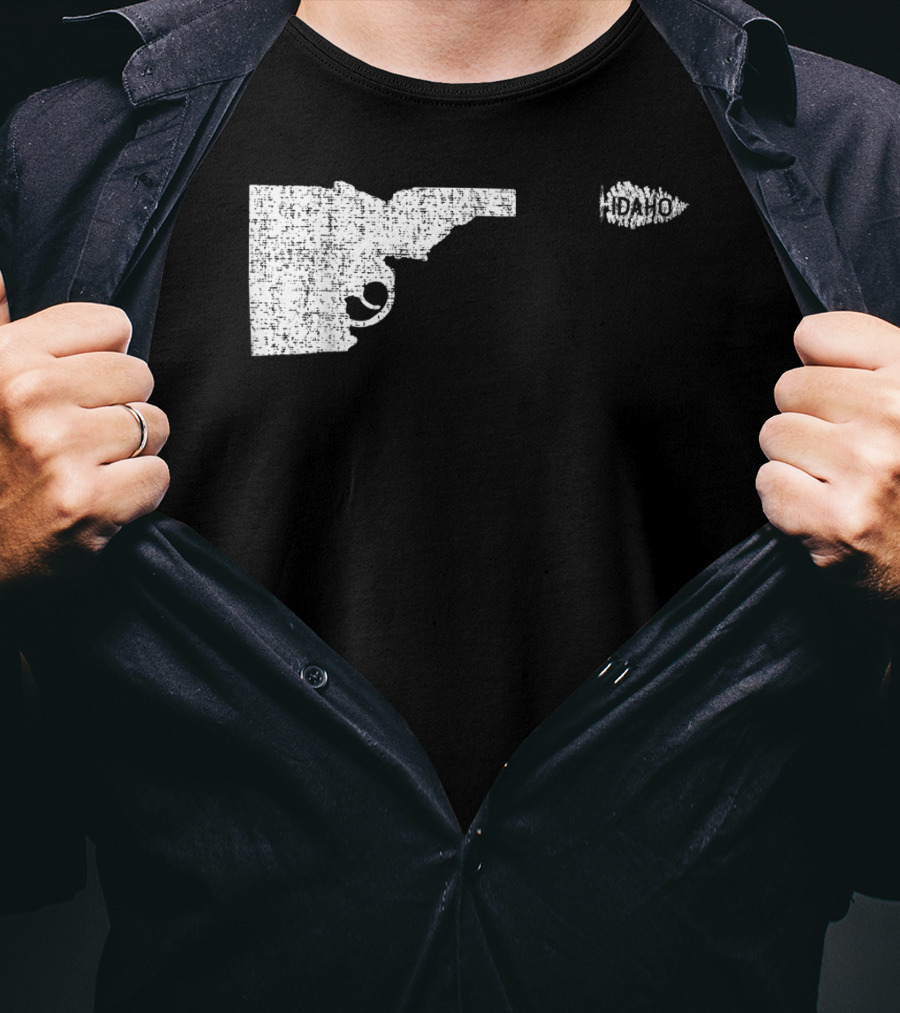 Idaho Gun Silhouette With Pine Tree Texture For Nature Lovers T-Shirt