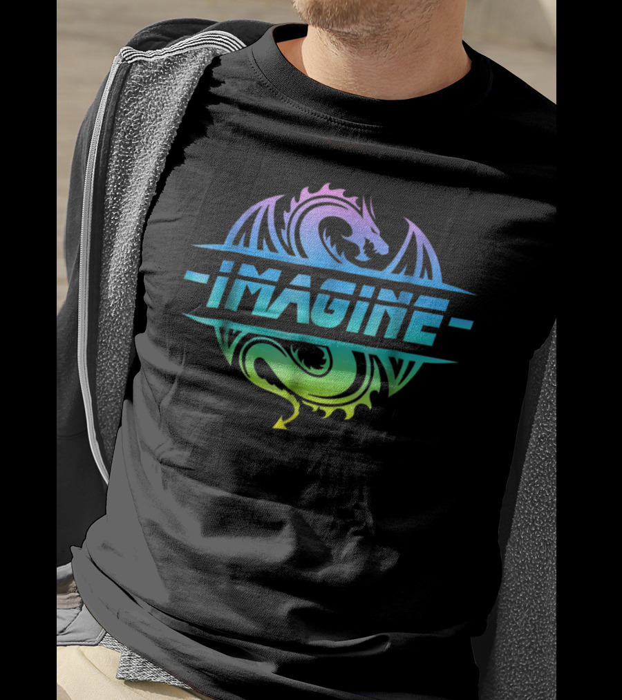 IMAGINE Colorful Fantasy Dragon Tattoo T-Shirt