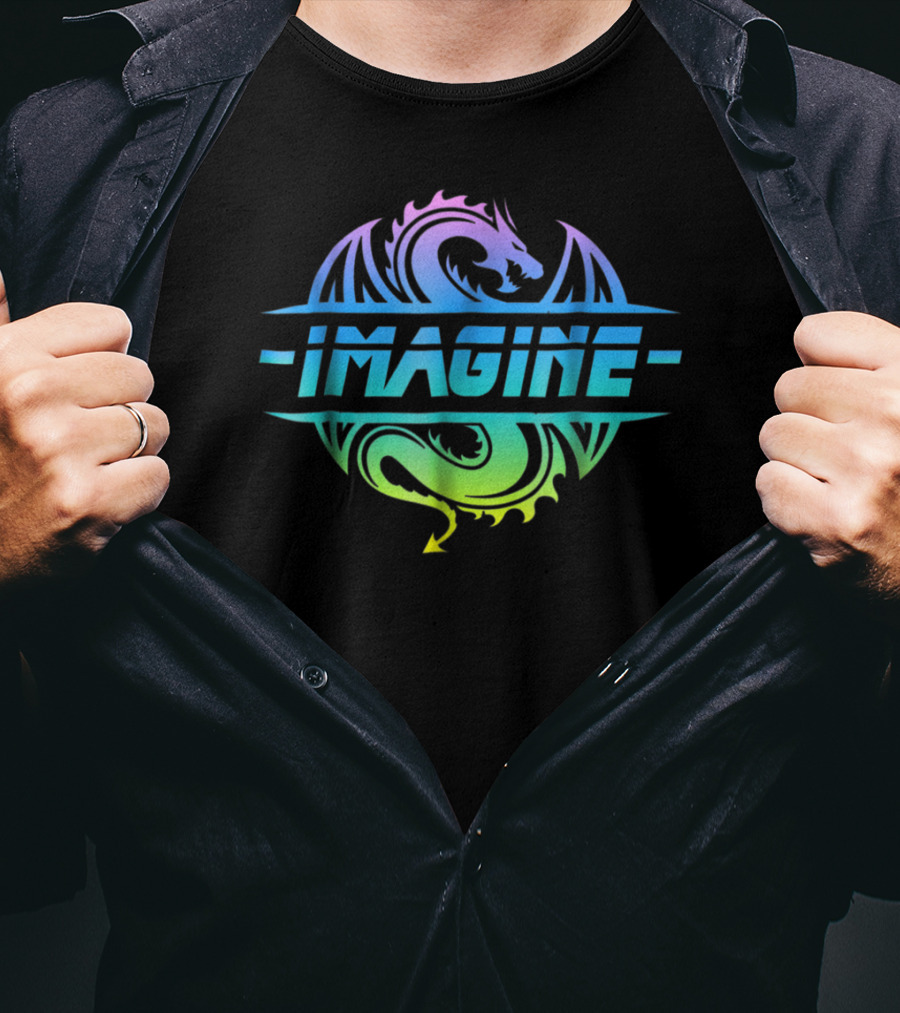 IMAGINE Colorful Fantasy Dragon Tattoo T-Shirt