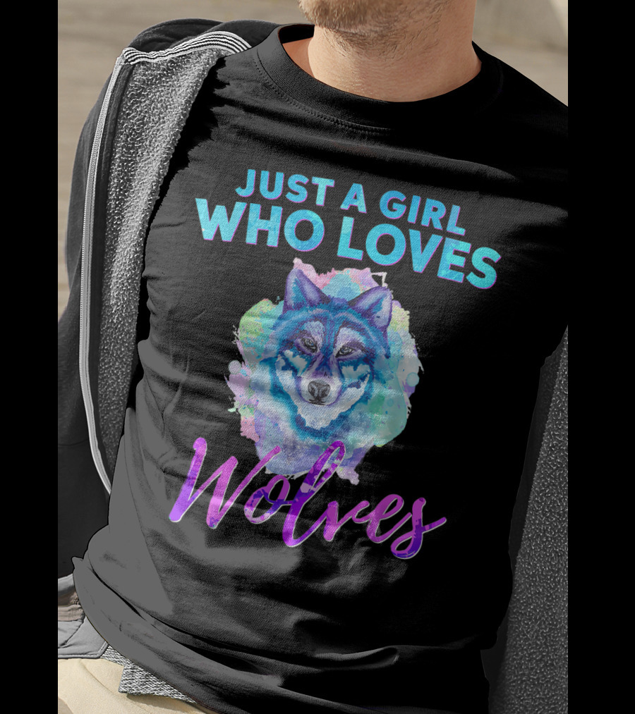 Just A Girl Who Loves Wolves Watercolor Wolf Colorful T-Shirt