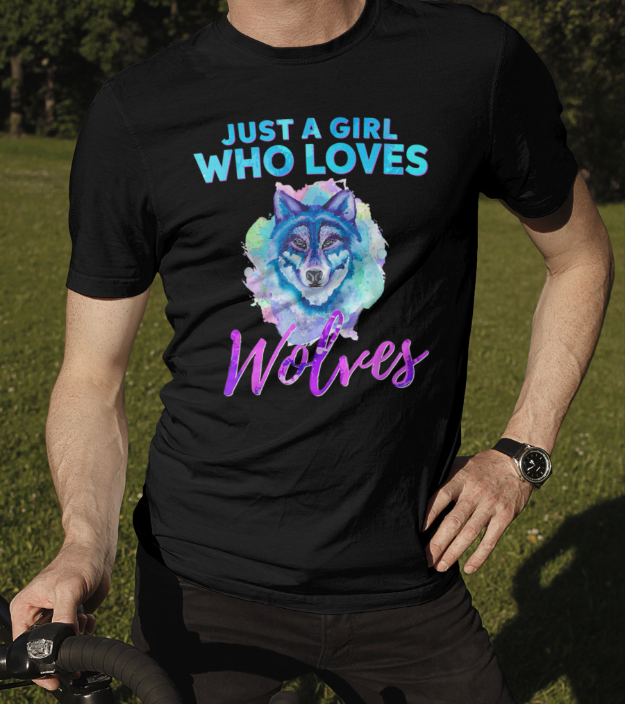 Just A Girl Who Loves Wolves Watercolor Wolf Colorful T-Shirt