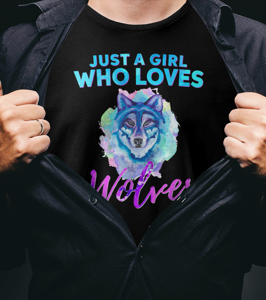 Just A Girl Who Loves Wolves Watercolor Wolf Colorful T-Shirt