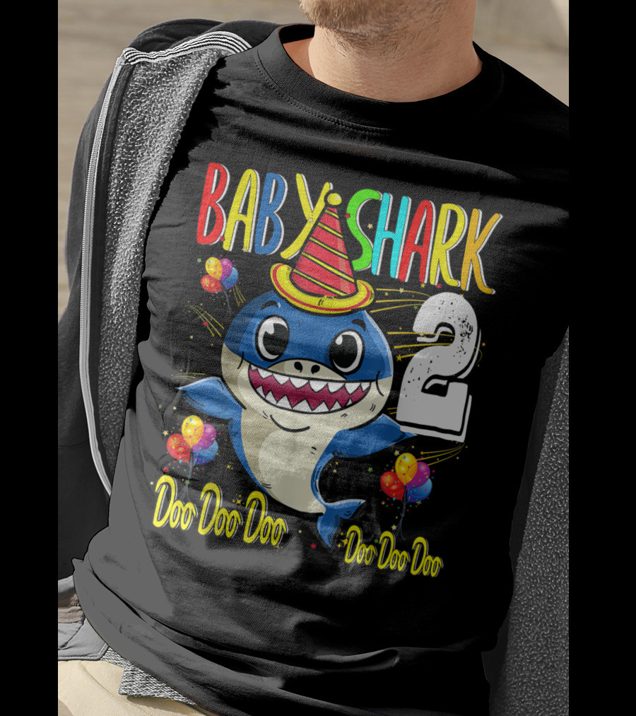 Baby Shark 2nd Birthday Doo Doo Doo Party Hat Balloons T-Shirt