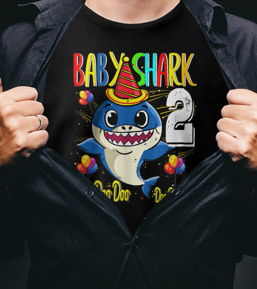 Baby Shark 2nd Birthday Doo Doo Doo Party Hat Balloons T-Shirt