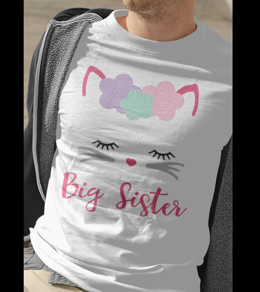 Big Sister Kitty Cat With Floral Headband T-Shirt