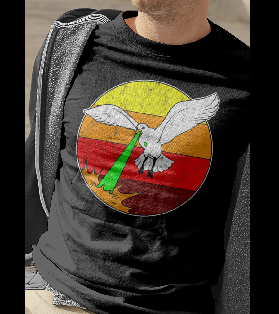 Laser Seagull Retro Sunset Funny Bird T-Shirt