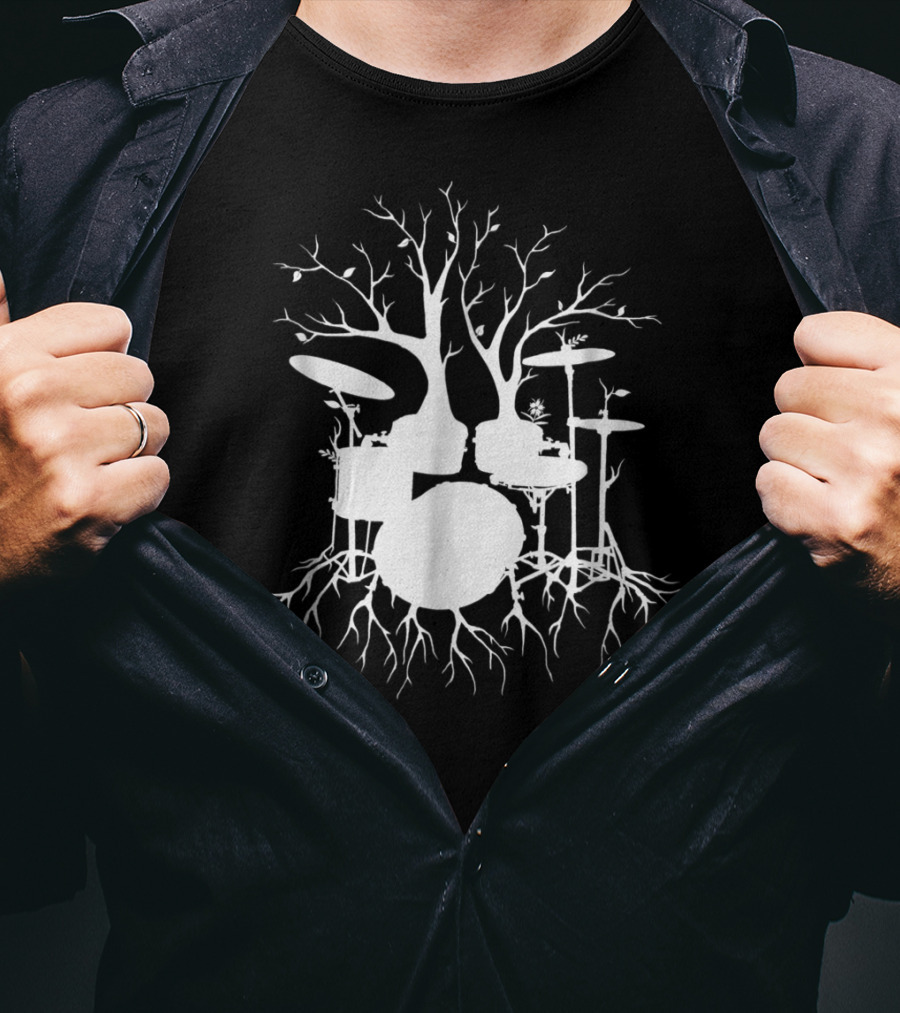 Live The Beat Drum Kit Tree Roots Drummer For Music T-Shirt