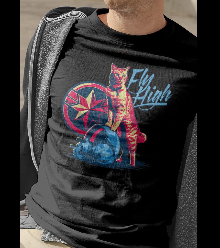 Captain Marvel Fly High Goose Cat Helmet Star T-Shirt