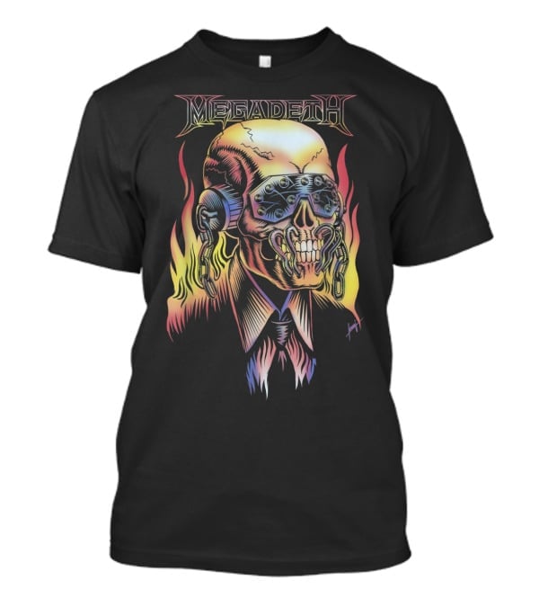 Megadeth Vic Rattlehead Flames Skull T-Shirt
