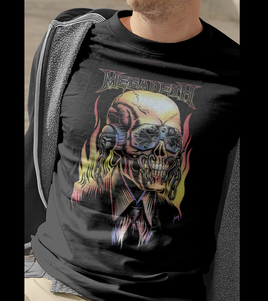 Megadeth Vic Rattlehead Flames Skull T-Shirt