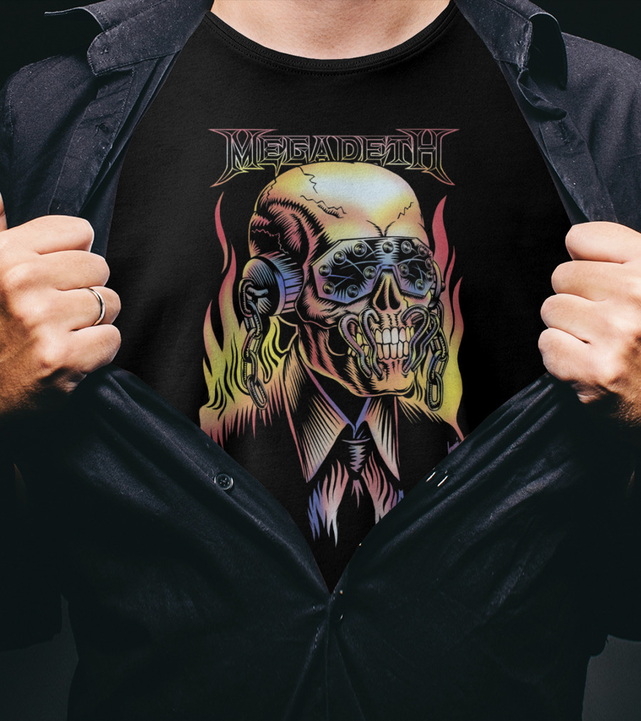 Megadeth Vic Rattlehead Flames Skull T-Shirt