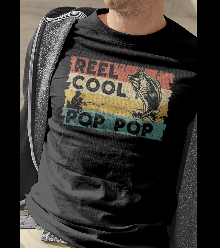 Reel Cool Pop Pop Vintage Fisherman Father's Day Retro Fish T-Shirt