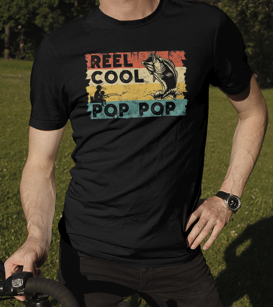 Reel Cool Pop Pop Vintage Fisherman Father's Day Retro Fish T-Shirt