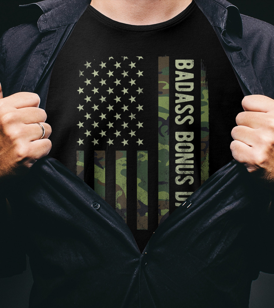 Badass Bonus Dad Camouflage American Flag T-Shirt