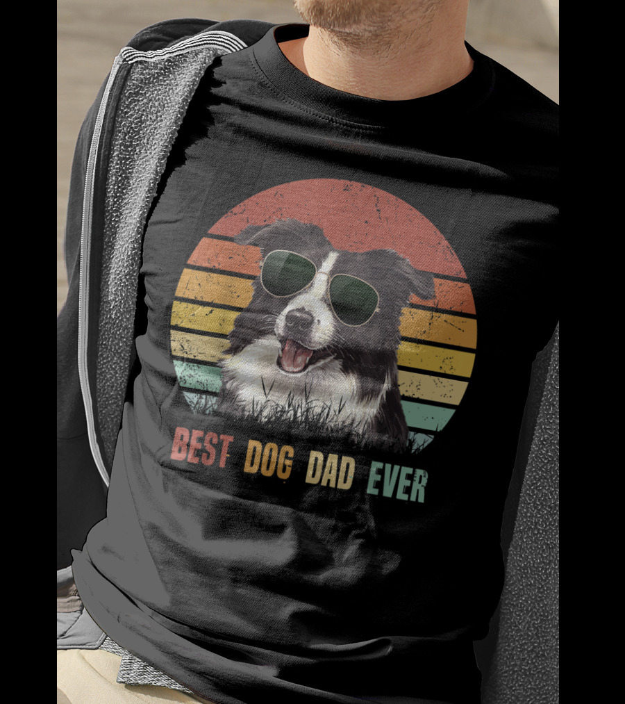 Best Dog Dad Ever Border Collie Sunglasses T-Shirt