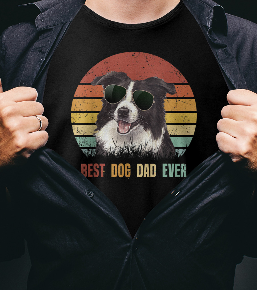 Best Dog Dad Ever Border Collie Sunglasses T-Shirt
