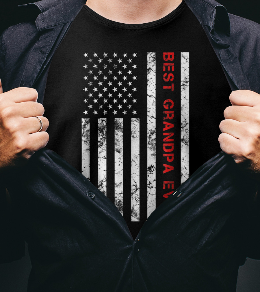 Best Grandpa Ever Grandpa American Flag T-Shirt