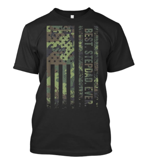 Best Stepdad Ever Military Camouflage American Flag T-Shirt