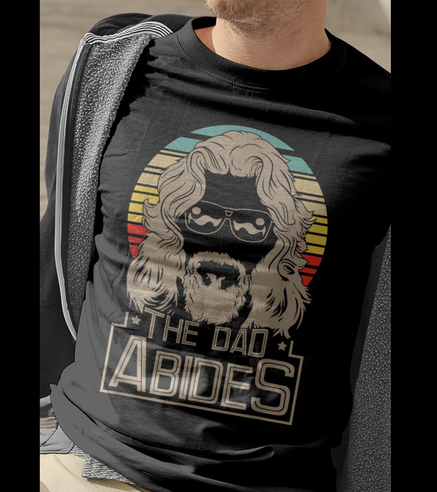 Mens The Dad Abides Retro Style Rainbow Circle Sunglasses And Long Hair T-Shirt