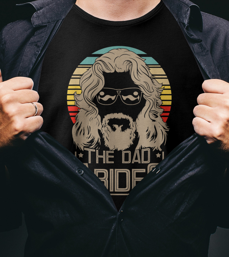 Mens The Dad Abides Retro Style Rainbow Circle Sunglasses And Long Hair T-Shirt