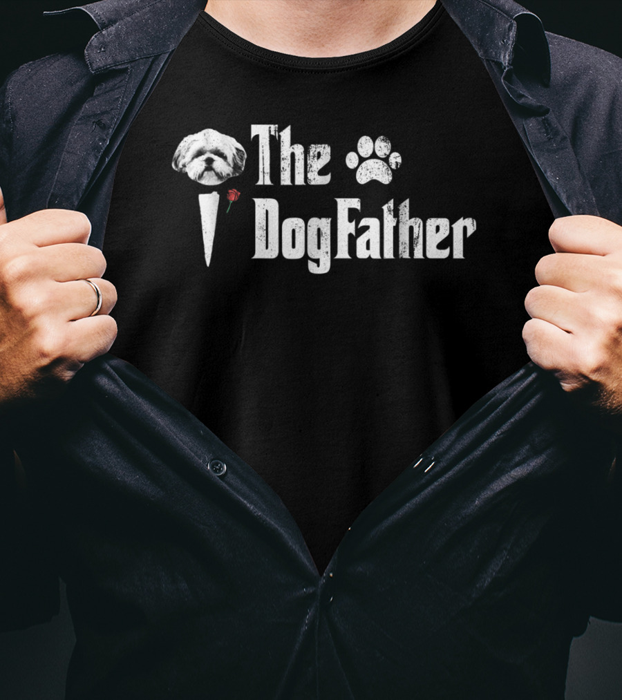 The Dogfather Shih Tzu Dog Dad Father With Rose And Paw Elements T-Shirt