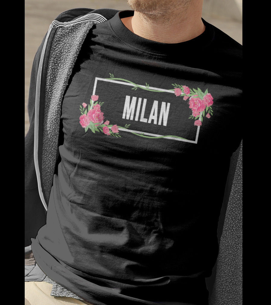 Milan Italy Hibiscus Flower Floral Frame T-Shirt
