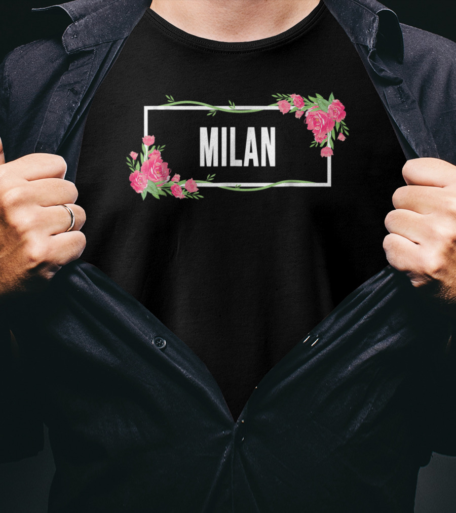 Milan Italy Hibiscus Flower Floral Frame T-Shirt