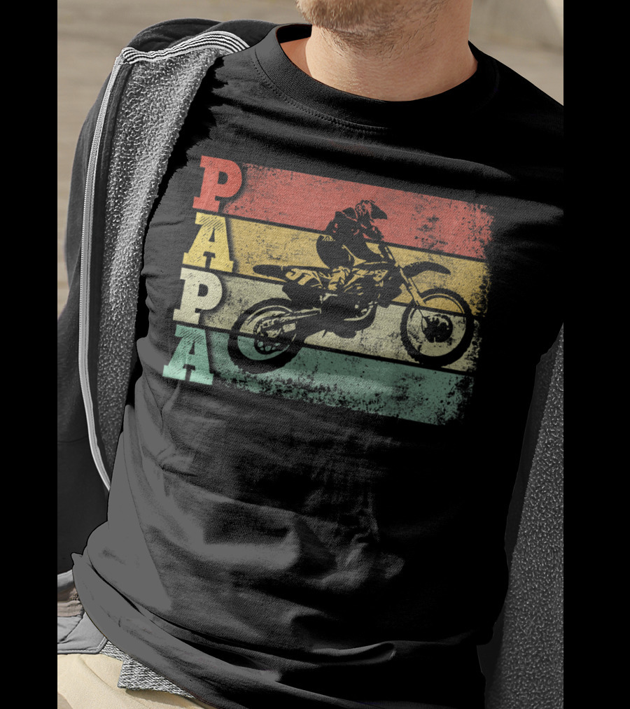Papa Vintage Motocross Dirt Bike Dad Retro Colors T-Shirt