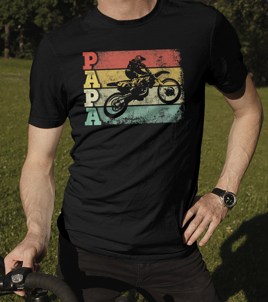 Papa Vintage Motocross Dirt Bike Dad Retro Colors T-Shirt