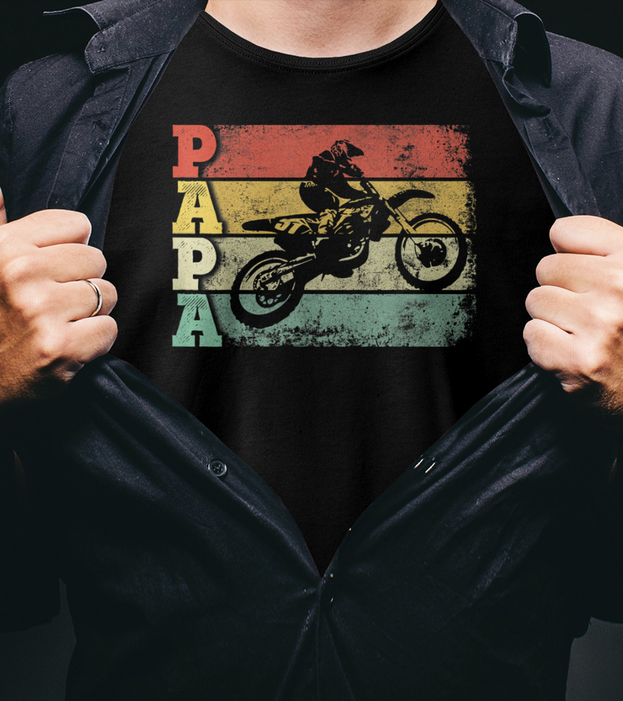 Papa Vintage Motocross Dirt Bike Dad Retro Colors T-Shirt