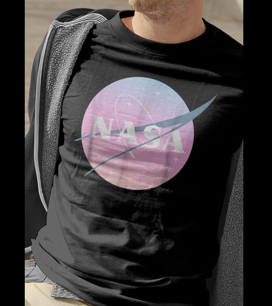 NASA Pastel Rainbow Classic Logo Pink And Blue Ombre Circle With Stars T-Shirt