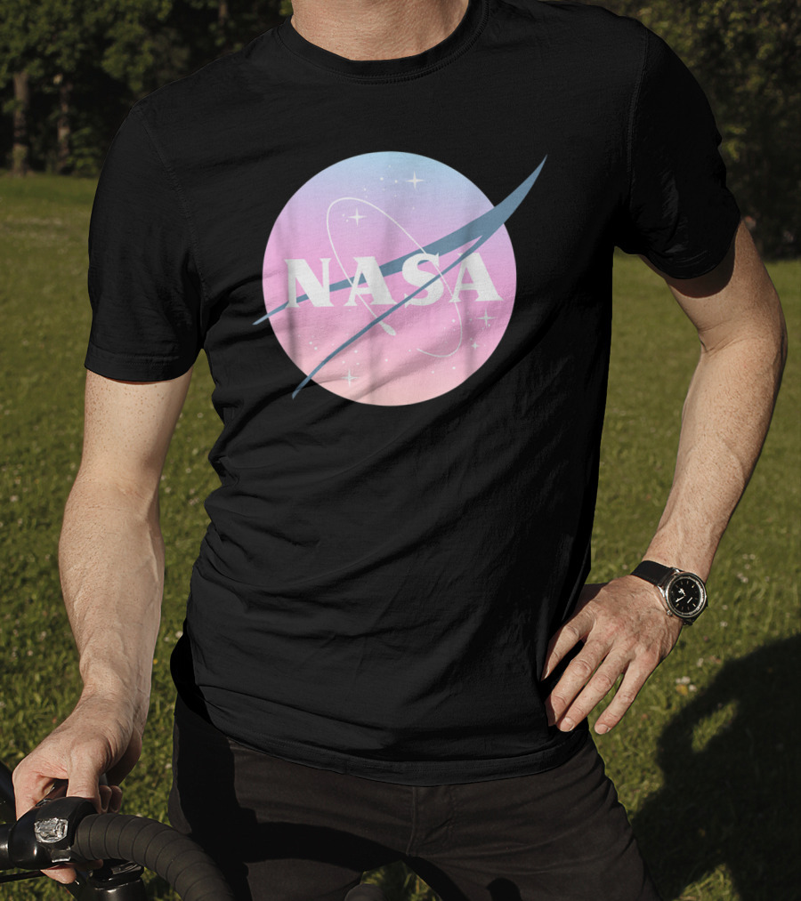 NASA Pastel Rainbow Classic Logo Pink And Blue Ombre Circle With Stars T-Shirt