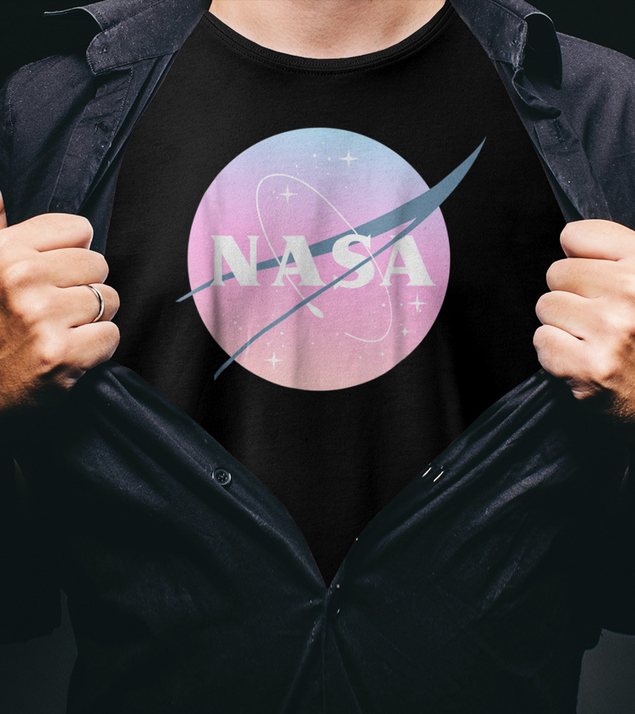 NASA Pastel Rainbow Classic Logo Pink And Blue Ombre Circle With Stars T-Shirt