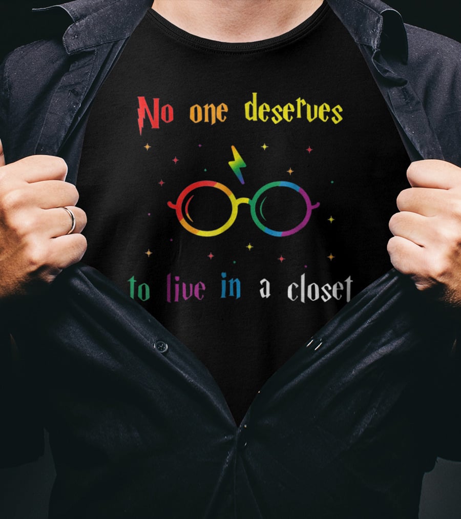 No One Deserves To Live In A Closet Rainbow Glasses Lightning Bolt T-Shirt