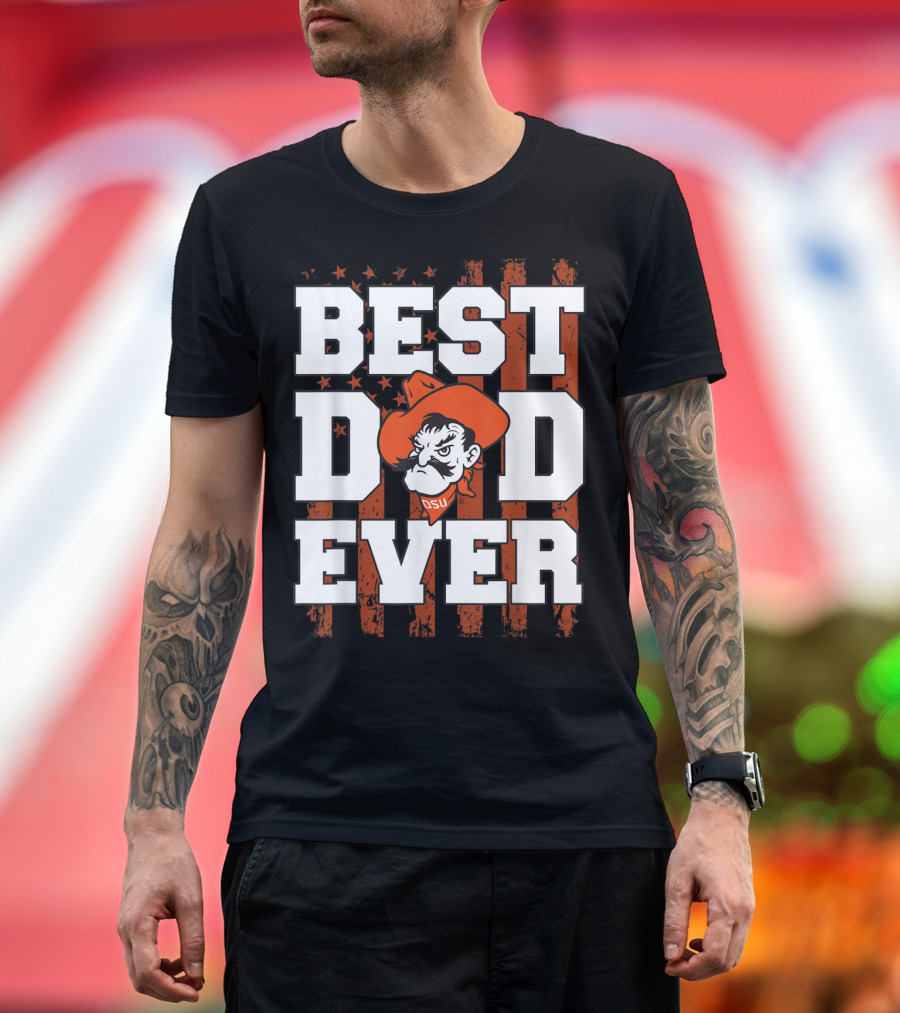 Oklahoma State Cowboys Best Dad Ever OSU Pistol Pete USA Flag T-Shirt