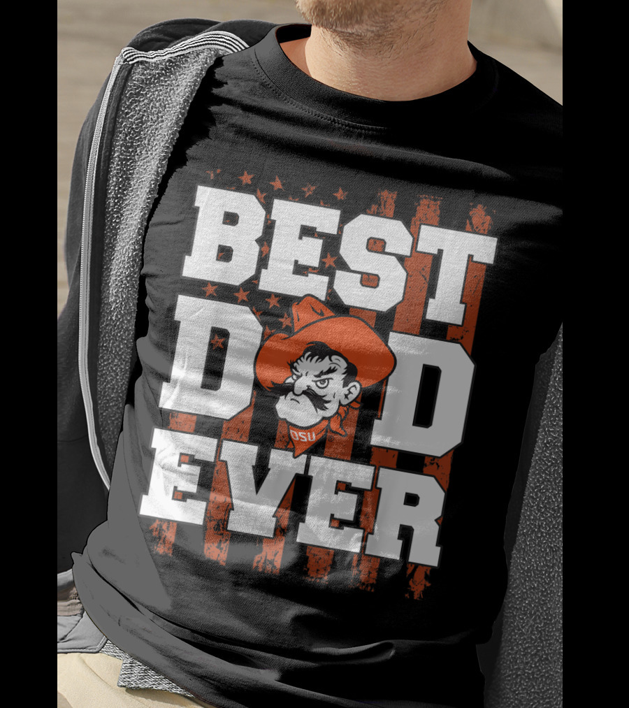 Oklahoma State Cowboys Best Dad Ever OSU Pistol Pete USA Flag T-Shirt