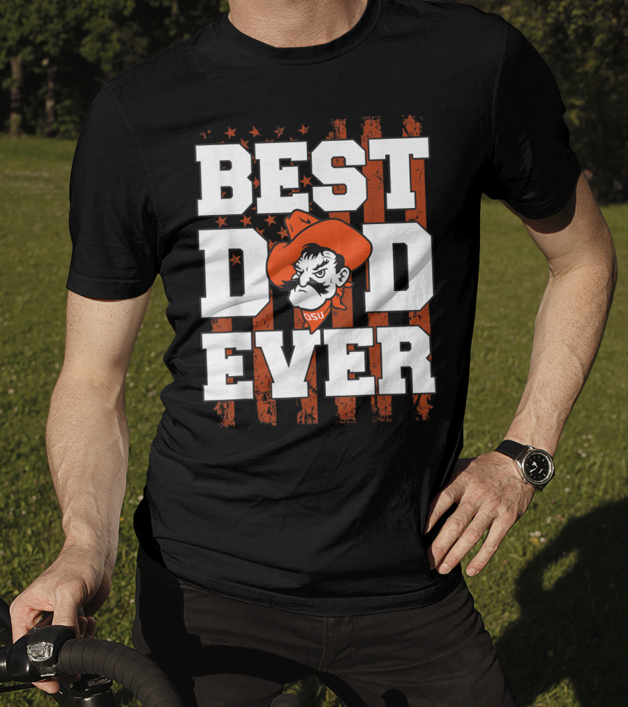 Oklahoma State Cowboys Best Dad Ever OSU Pistol Pete USA Flag T-Shirt