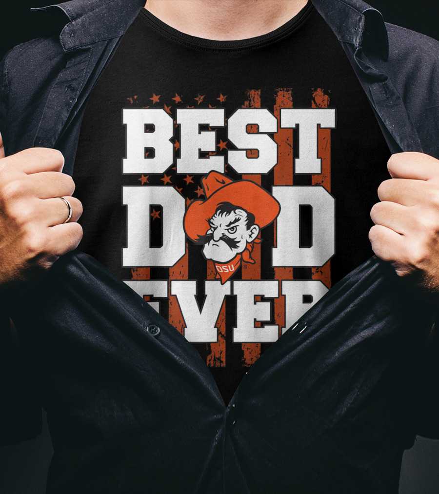 Oklahoma State Cowboys Best Dad Ever OSU Pistol Pete USA Flag T-Shirt