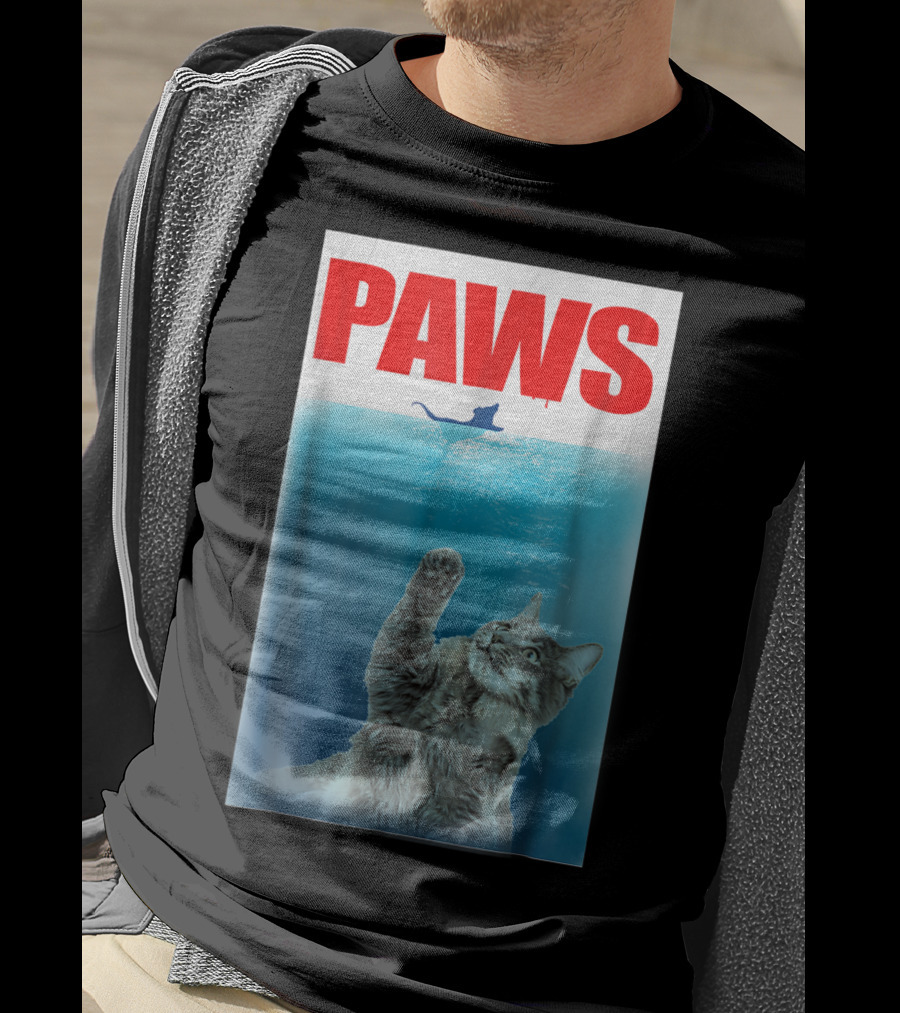 Paws Cat And Mouse Jaws Parody For Funny Cat Lover T-Shirt