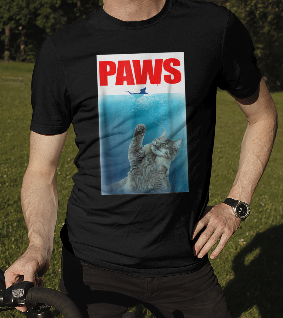 Paws Cat And Mouse Jaws Parody For Funny Cat Lover T-Shirt