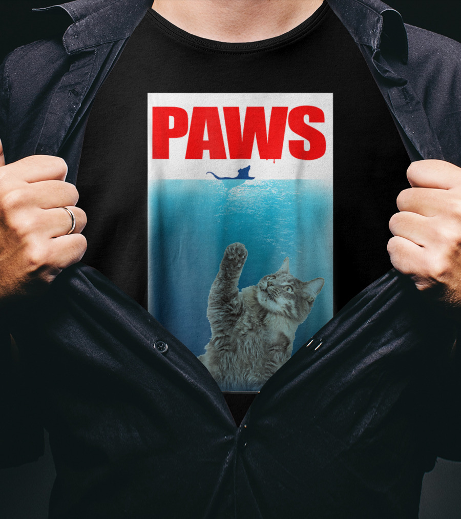 Paws Cat And Mouse Jaws Parody For Funny Cat Lover T-Shirt