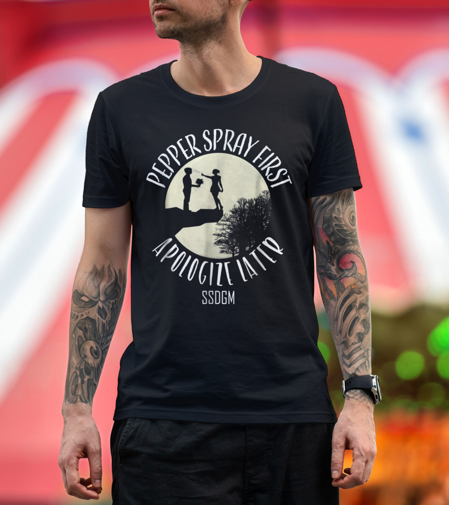 Pepper Spray First Apologize Later SSDGM Silhouette Moon Scene T-Shirt