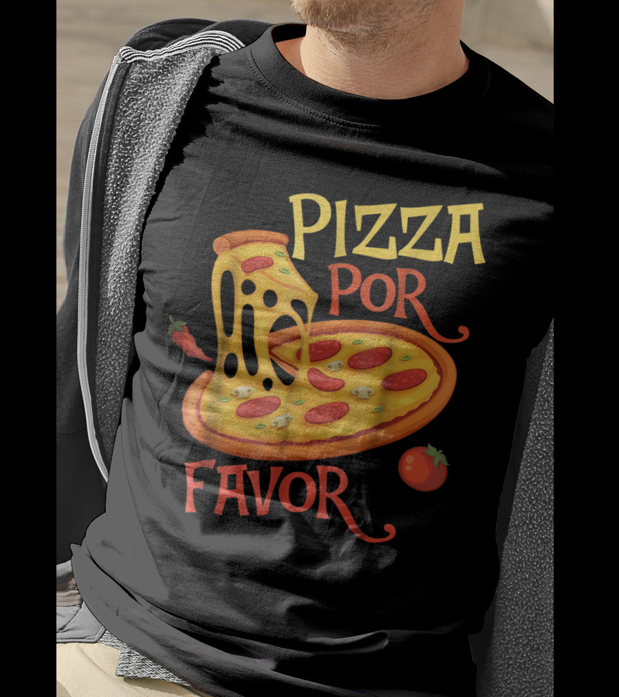 Pizza Por Favor Melted Cheese And Pepperoni Slice With Tomato And Chili Peppers T-Shirt