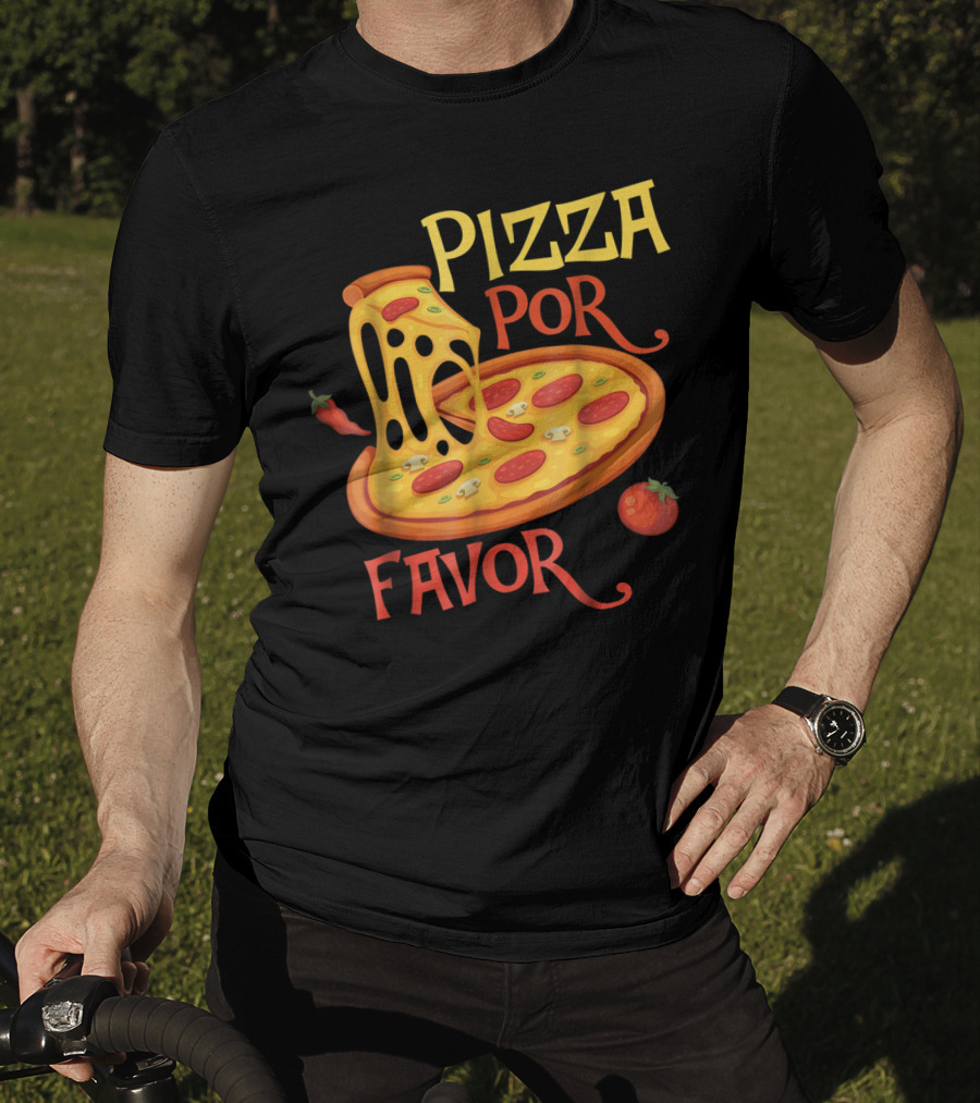 Pizza Por Favor Melted Cheese And Pepperoni Slice With Tomato And Chili Peppers T-Shirt