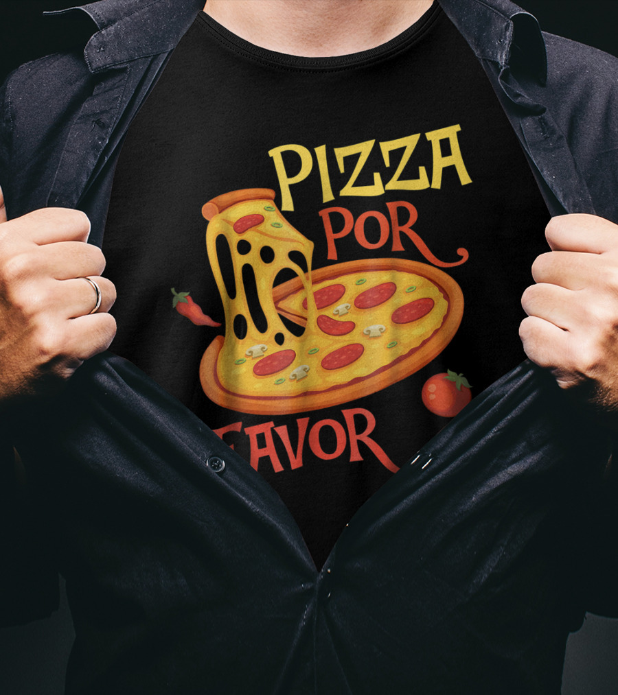 Pizza Por Favor Melted Cheese And Pepperoni Slice With Tomato And Chili Peppers T-Shirt